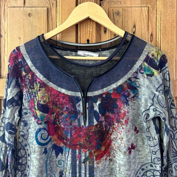 Variations Smallâ / Medium PrintedâBlue Gray Tunic Blouse Top - Picture 3 of 13